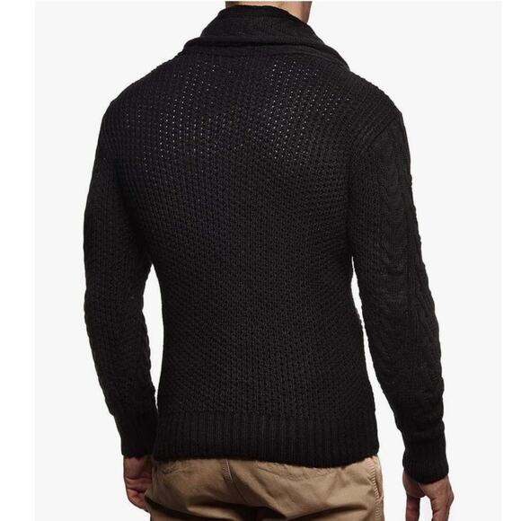 Leif Nelson medium men toggle Cozy Cabin Black sweater chunky knit fisherman - Picture 9 of 13